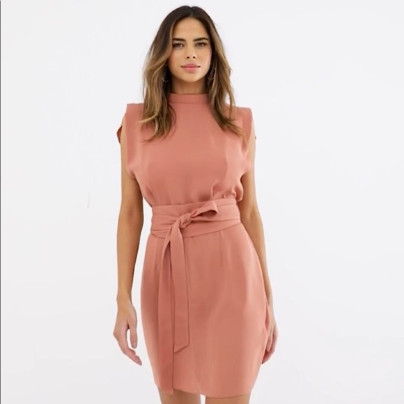 asos design split sleeve mini dress with obi belt